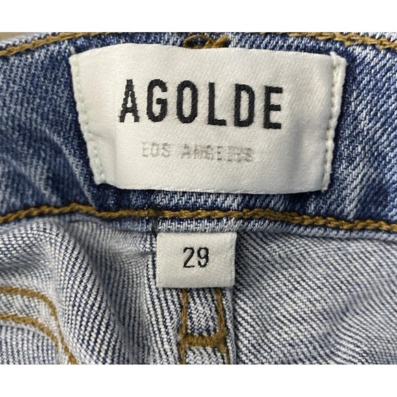 AGOLDE Nico High Rise‎ Denim Blue Jeans Women's Size 29 Raw Hem Button Fly - Picture 5 of 9